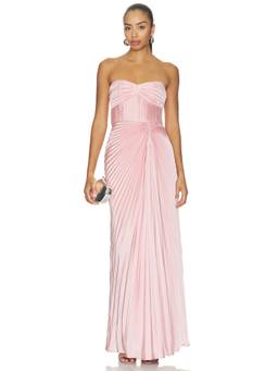 AMUR - Sweetheart Women's Strapless Plisse Satin Gown Pink