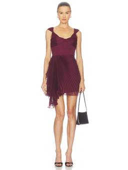 AMUR - Nova Pleated Women's Twisted Bust Fit & Flare Mini Dress Maroon