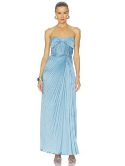 AMUR - Sweetheart Women's Strapless Pleated Maxi Gown Blue