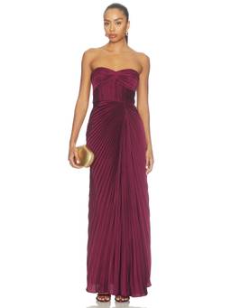 AMUR - Joyceann Women's Pleated Satin Sweetheart Gown Wine