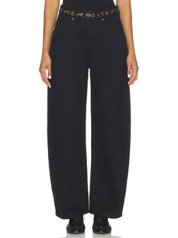 Understated Leather - Back On The Horse Women's Mid-Waist Wide-Leg Jeans Black