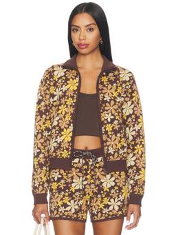 THE UPSIDE - Copacabana Margot Women's Floral Zip-Up Knit Jacket Brown