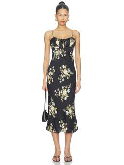 Veronica Beard - Kieren Women's Floral Print Satin Strap Midi Dress Black