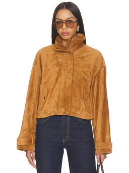 Veronica Beard - Bateman Women's Suede Funnel Neck Zipper Jacket Tan