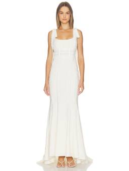 V. Chapman - X Kristopher Brock Women's Lace Trim Square Neck Maxi Dress White