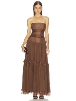 V. Chapman - Sloane Women's Strapless Corset Maxi Dress Brown
