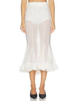 V. Chapman - Kristopher Brock Women's Sheer Flared Midi Skirt White