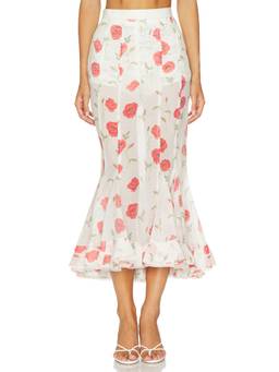 V. Chapman - X Kristopher Brock Women's Floral Print Flared Midi Skirt White