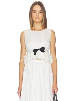 V. Chapman - Kristopher Brock Women's Lace Trim Ruffled Crop Top White