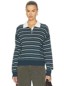 Velvet by Graham & Spencer - Kaelin Women's Striped Quarter Button Polo Sweater Navy Blue