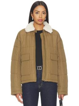 Velvet by Graham & Spencer - Noa Women's Faux Fur Collar Quilted Puffer Jacket Khaki