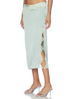 Vaillant - Attitude Women's Satin Lace Trim Midi Skirt Blue
