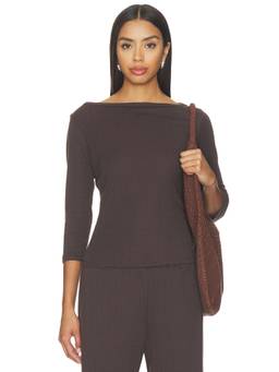 VIR VITA - Florence Women's Boat Neck Pointelle Top Brown