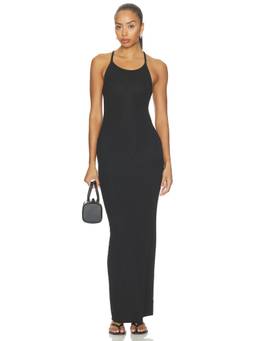 WAO - Ribbed Jersey Women Sleeveless Racer Back Maxi Dress Black