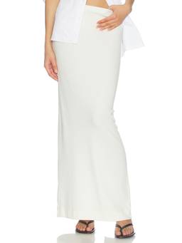 WAO - Women's Ribbed Jersey Elastic Waist Maxi Skirt Off White