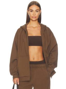 WellBeing + BeingWell - Murphy Women's Oversized Fleece Lined Zip-Up Hoodie Brown
