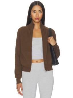 WellBeing + BeingWell - Oakes Women's Zippered Knit Bomber Jacket Brown