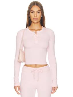 WellBeing + BeingWell - Florian Women's Cotton-Modal Henley Neck Crop Top Pink