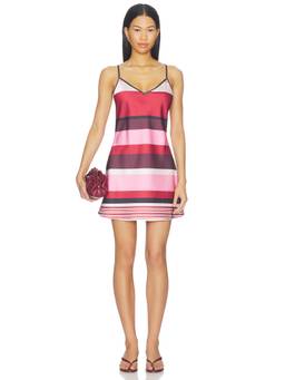 With Harper Lu - Bias Cut Women's Striped Satin Mini Slip Dress Pink