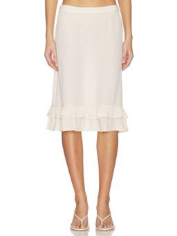 With Harper Lu - Frill Women's Ruffle Hem Midi Skirt Ivory