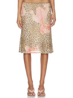 With Harper Lu - Mesh Women's Leopard Print Pull-On Midi Skirt Multi-Color