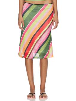 With Harper Lu - Mesh Midi Women's Striped Pull-On Midi Skirt Multi-Color