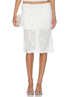 With Harper Lu - Sequined Mesh Women's Pull-On Midi Skirt White