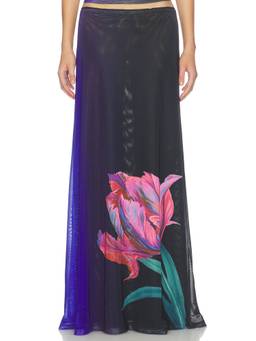 With Harper Lu - Mesh Women's Floral Print Maxi Skirt Blue