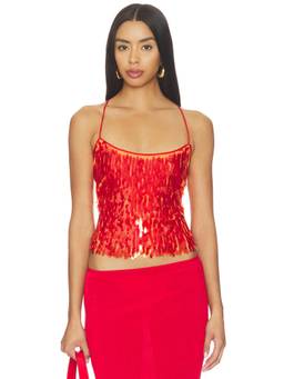 With Harper Lu - Women's Backless Sequin Mesh Crop Top Red