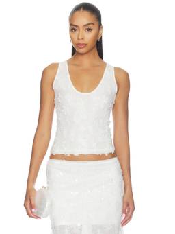 With Harper Lu - Women's Semi-Sheer Sequined Knit Tank Top White
