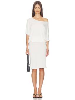 With Jean - Vinnie Women's Sheer Jersey Off-Shoulder Midi Dress White
