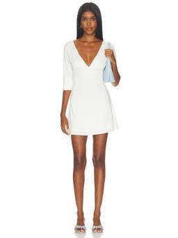 With Jean - Women's V-Neck 3/4 Sleeve A-Line Mini Dress White