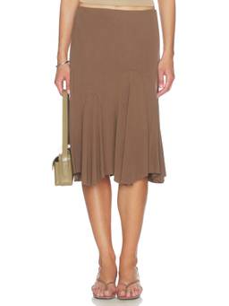 With Jean - Rue Women's Pull-On Elastic Waist Midi Skirt Brown