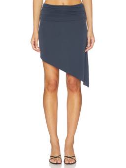 With Jean - Pia Women's Asymmetrical Hem Pull-On Mini Skirt Navy Blue