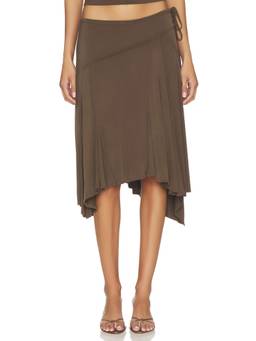 With Jean - x REVOLVE Women's Asymmetric Tie-Up Midi Skirt Chocolate