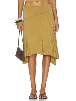 With Jean - Sharni Women's Asymmetric Drawstring Midi Skirt Khaki