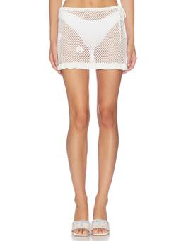 With Jean - Crochet Knit Women's Side-Tie Mini Skirt White