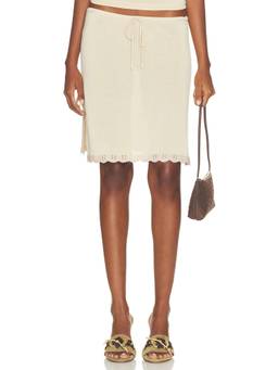 With Jean - Isla Women's Drawstring Knit Knee Length Skirt Off White