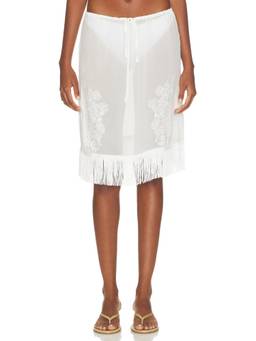 With Jean - Andie Women's Sheer Drawstring Fringe Trim Midi Skirt White
