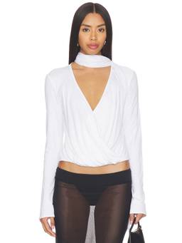 With Jean - Eve Women's Wrap V-Neck Full Sleeves Jersey Top White