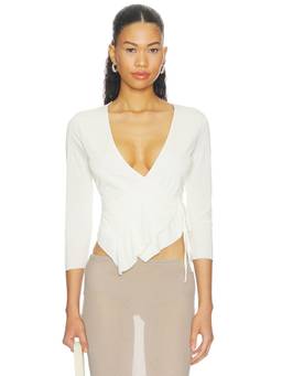 With Jean - Nelly Women's Wrap Tie-Up V-Neck Top White