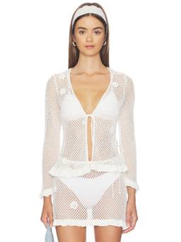 With Jean - Aria Women's Sheer Crochet Tie-Up Crop Top White