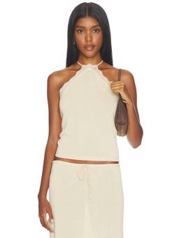 With Jean - Women's Halter Neck Sleeveless Knit Tank Top Off White