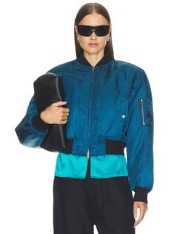 Willy Chavarria - Cropped Women's Padded Shoulder Bomber Jacket Blue