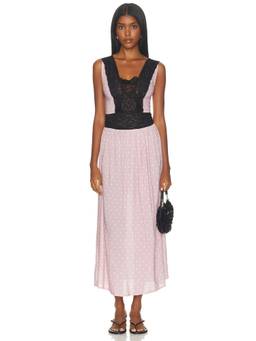 WeWoreWhat - Lace Trim Women's Sleeveless Polka Dot Maxi Dress Pink