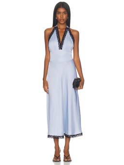 WeWoreWhat - Women's Satin Lace Trim Halter Midi Dress Blue