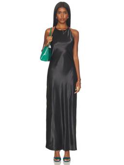 WeWoreWhat - Backless Halter Women's Satin Maxi Dress Black