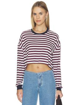WeWoreWhat - Baseball Women's Striped Crop Top Cherry Red & White