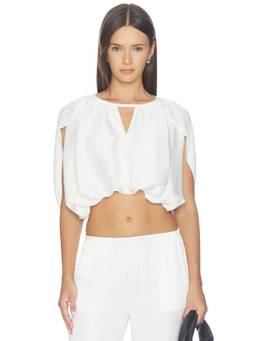 WeWoreWhat - Cape Bubble Women's Cape Sleeve Bubble Hem Crop Top White