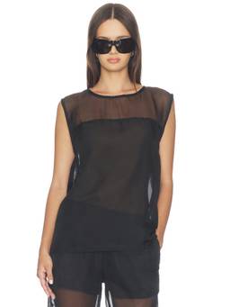 WeWoreWhat - Sheer Boxy Women's Sleeveless Chiffon Tank Top Black